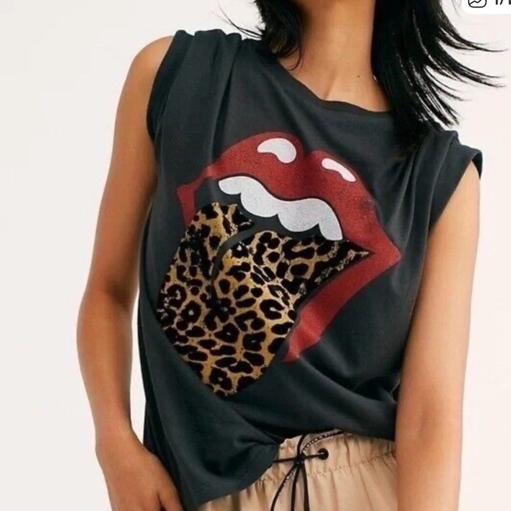 Daydreamer x Free People Rolling Stones Flocked Leopard Tongue Tee M